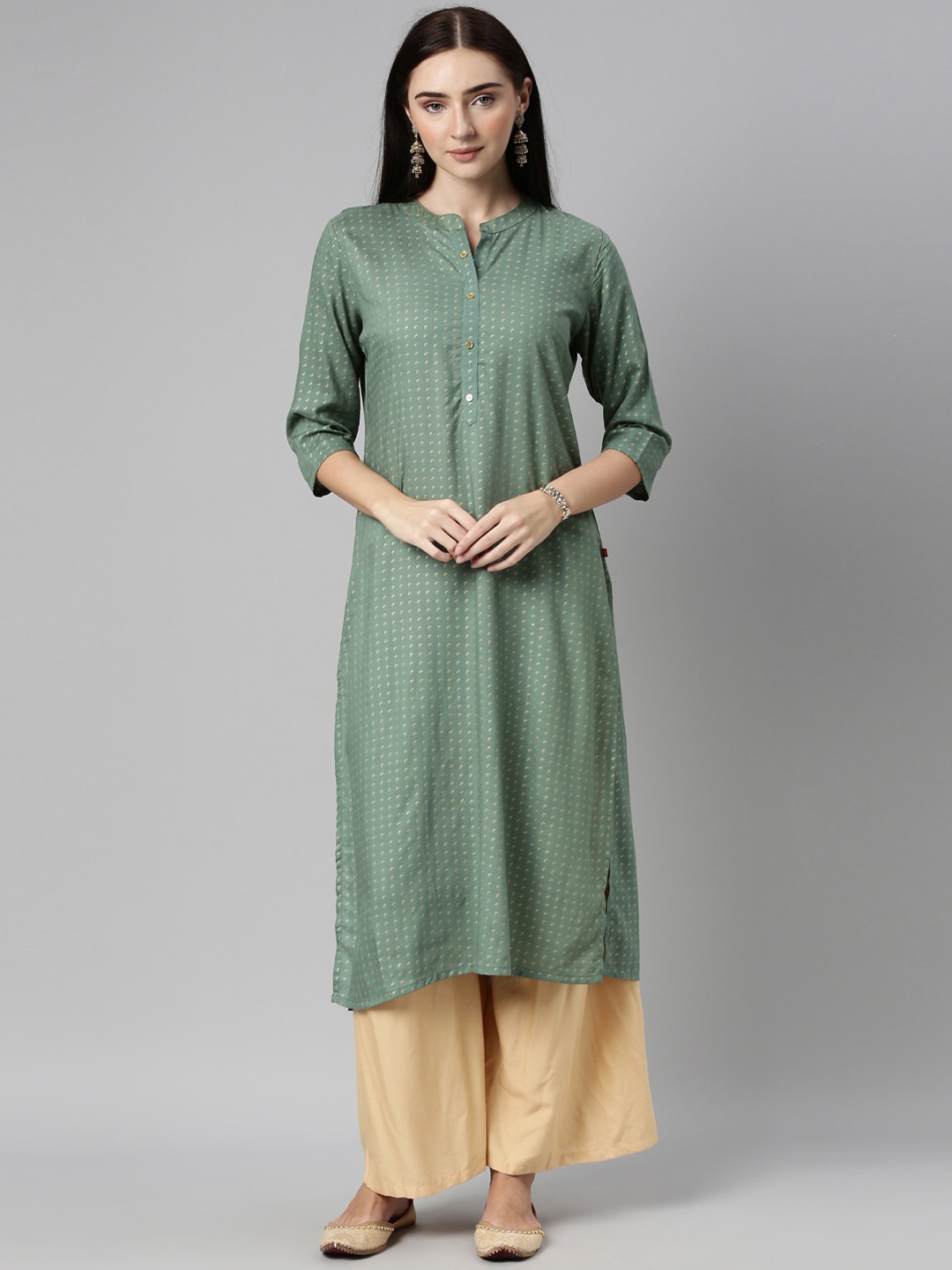 

Alena Women Green Checked Kurta