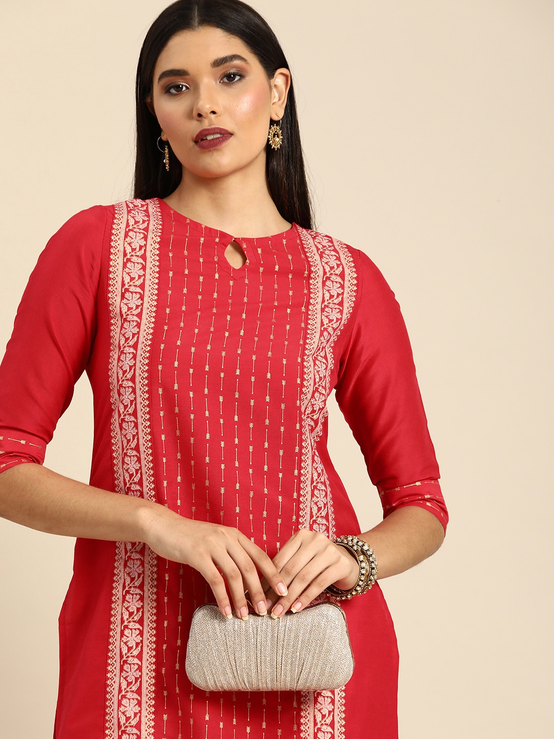 

Anouk Women Red Printed Regular Pure Cotton Kurta with Palazzos