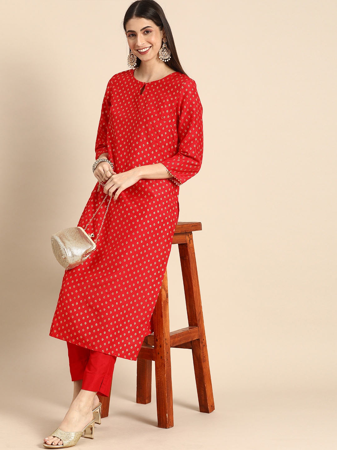 

Anouk Women Red Ethnic Motifs Printed Regular Kurta with Trousers