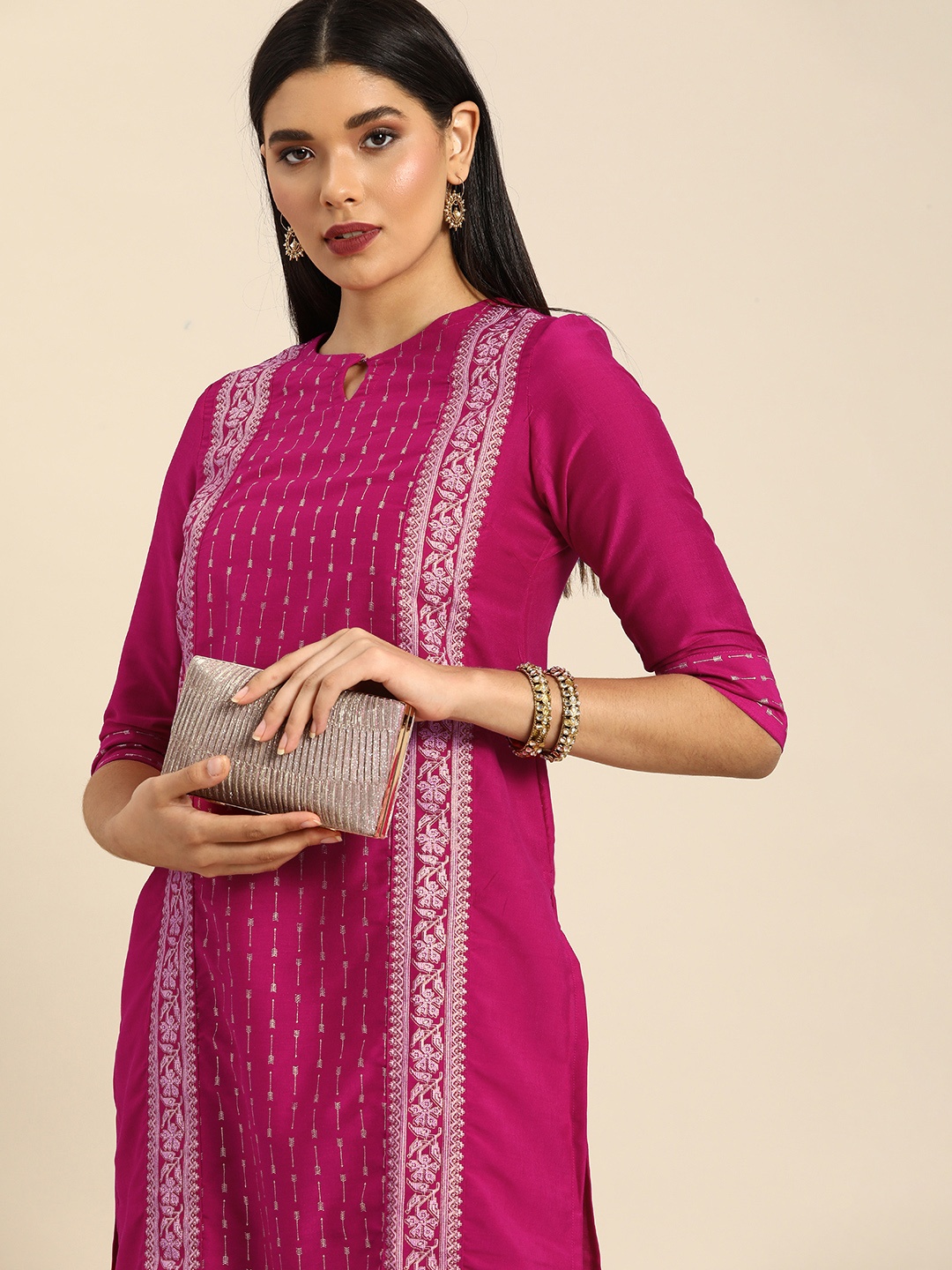 

Anouk Women Purple Printed Regular Pure Cotton Kurta with Palazzos