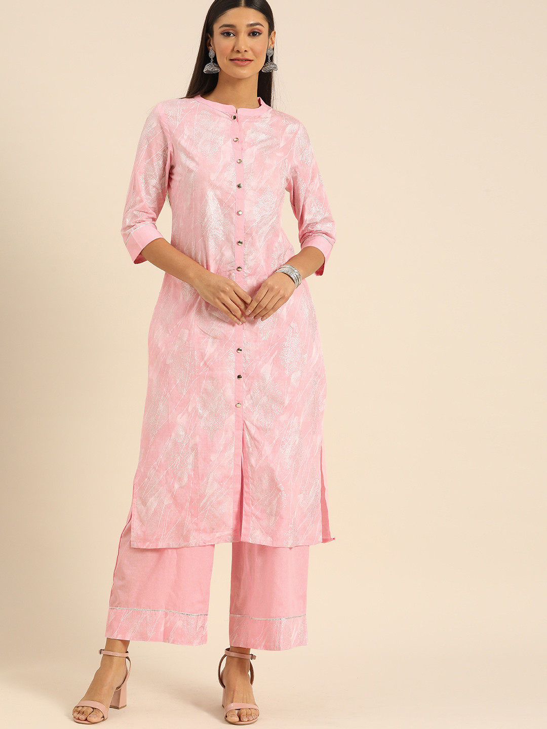 

Anouk Women Pink Floral Printed Regular Pure Cotton Kurta with Palazzos