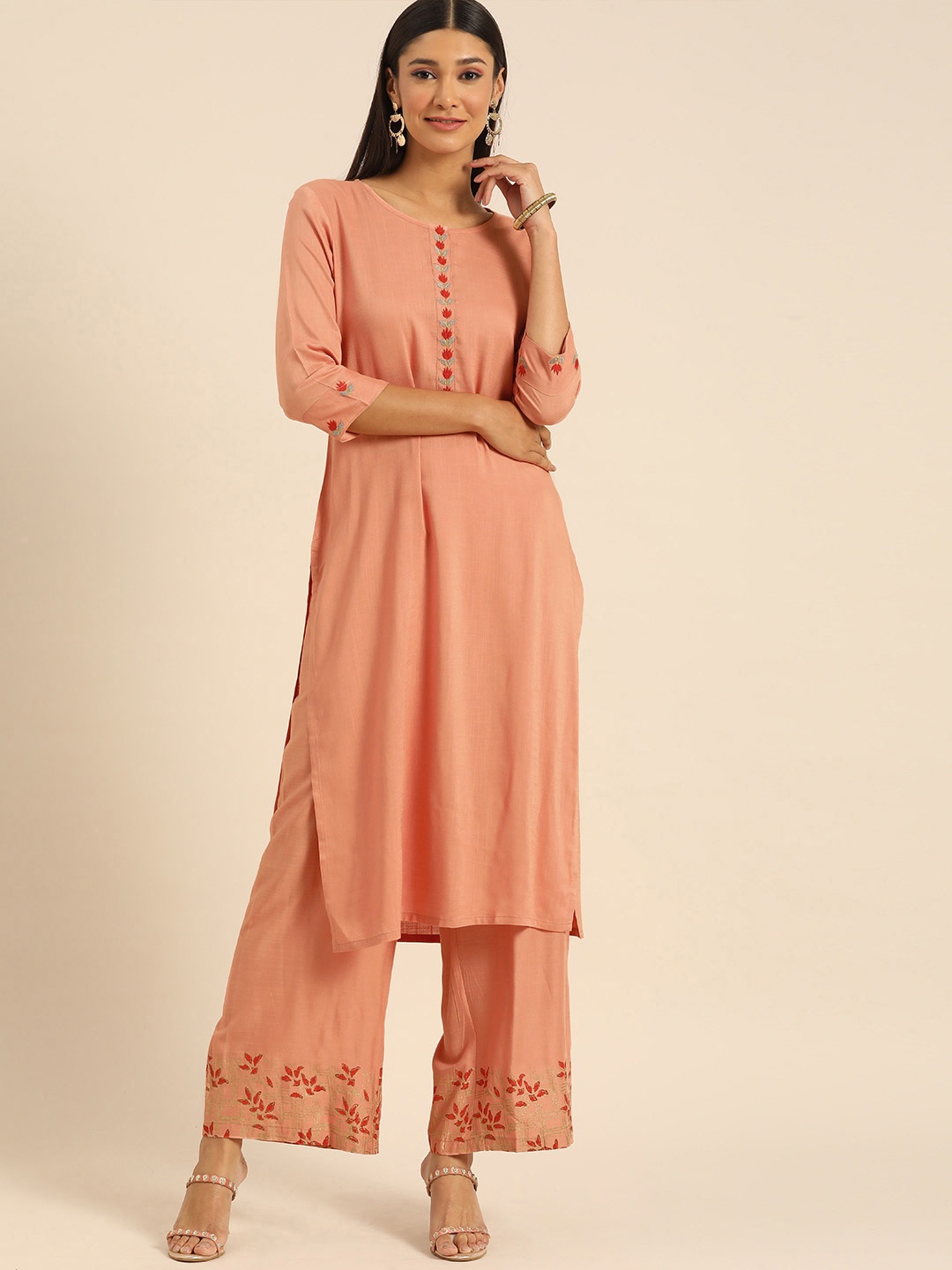 

Anouk Women Peach-Coloured Regular Kurta with Palazzos