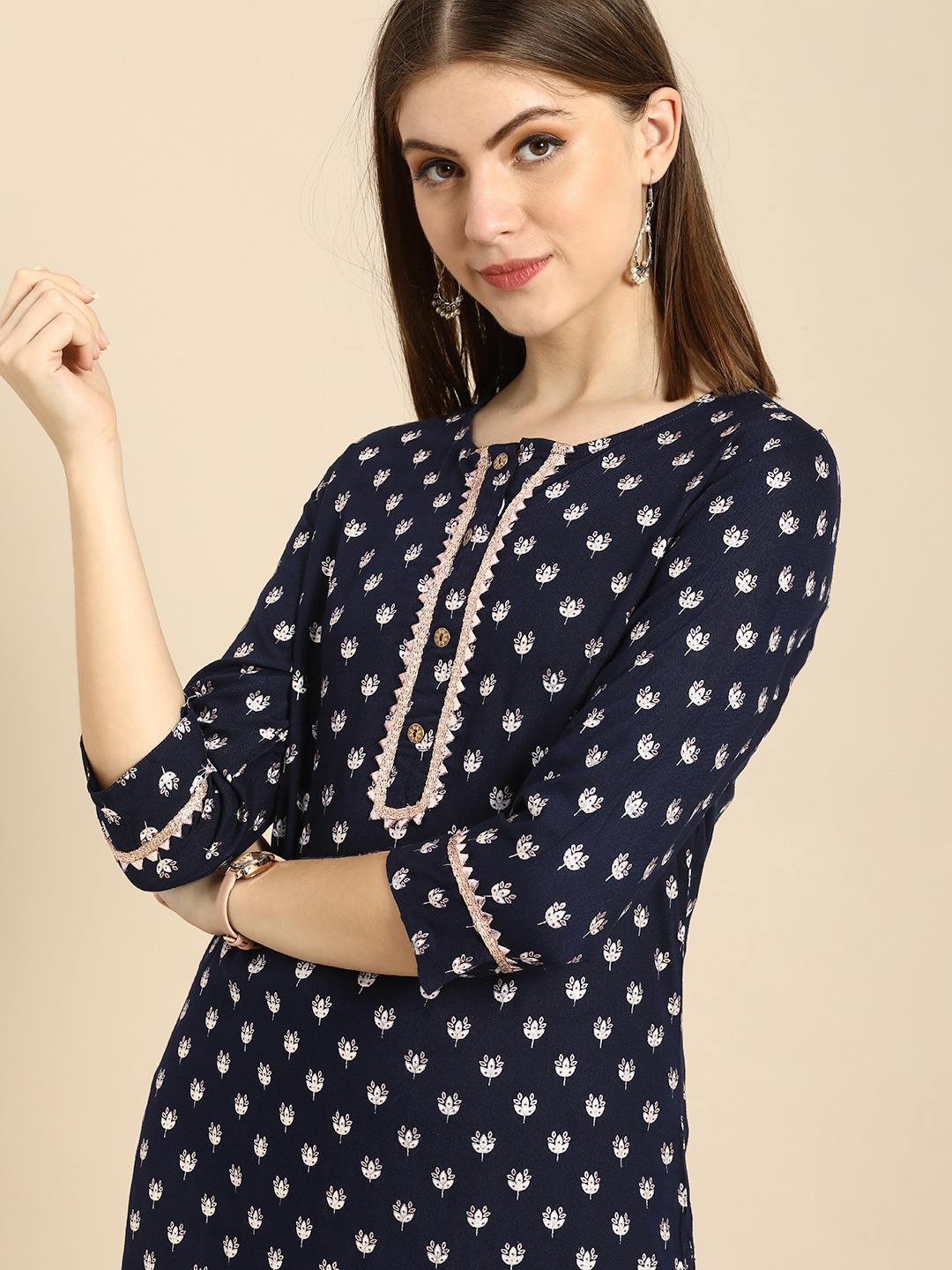 

Anouk Women Blue & White Printed Kurta with Trousers
