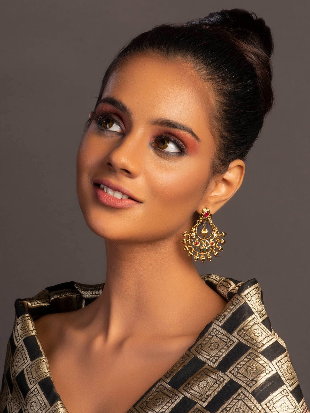 

Fida Gold-Toned & Red Contemporary Chandbali Earrings
