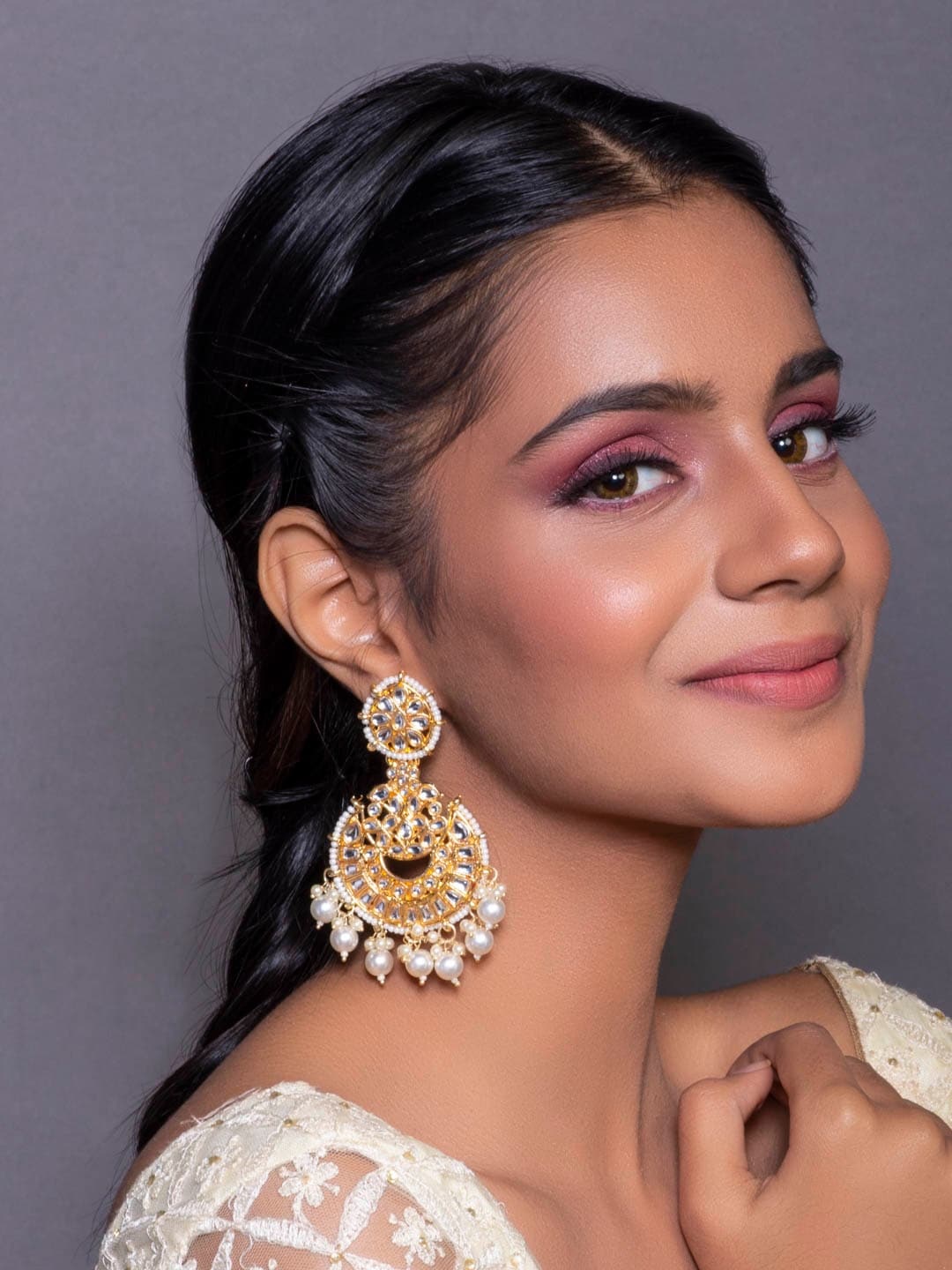 

Fida Gold Plated White Circular Drop Earrings