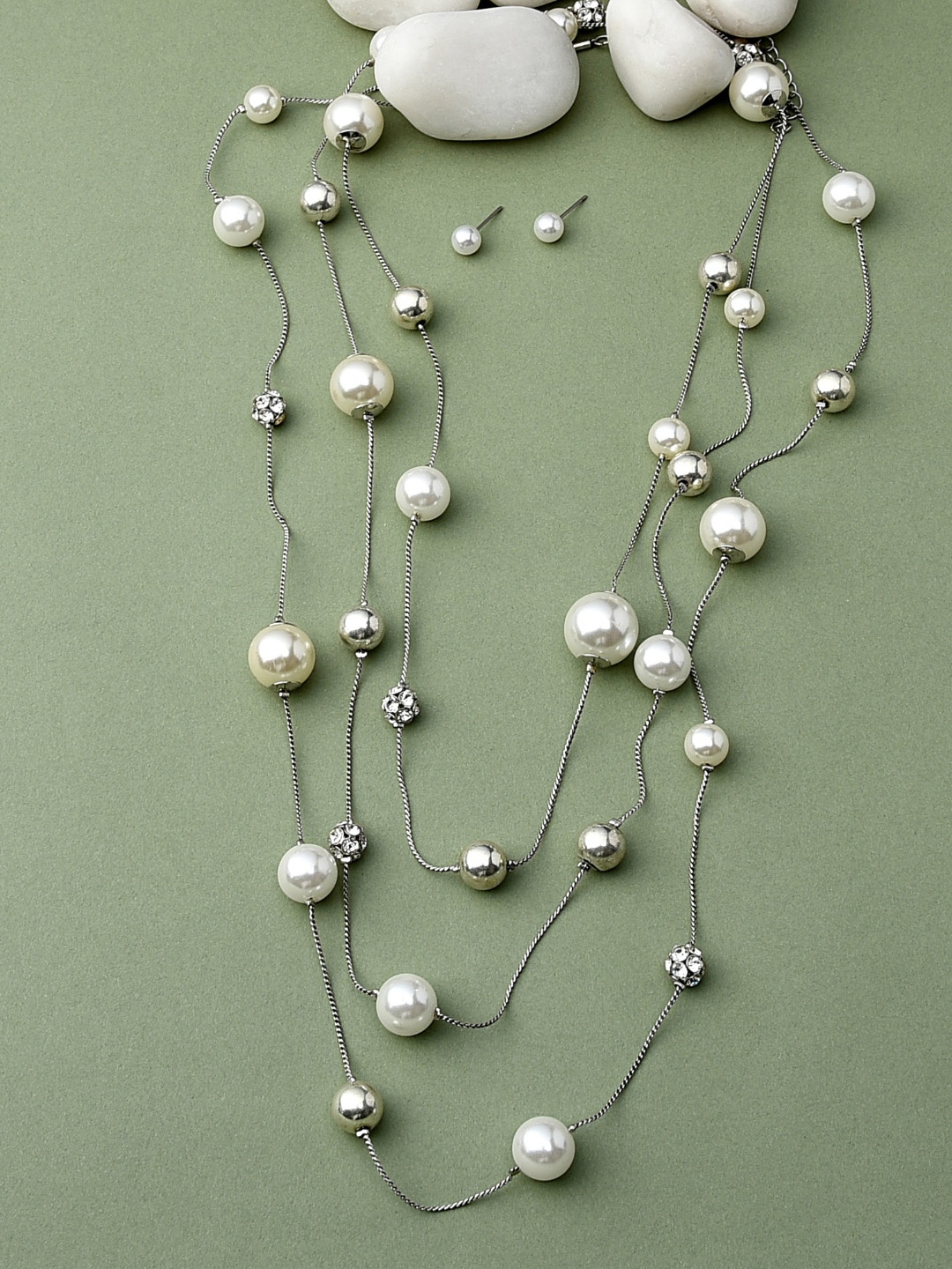 

AMI Silver-Plated & White Pearl-Beaded Layered Jewellery Set