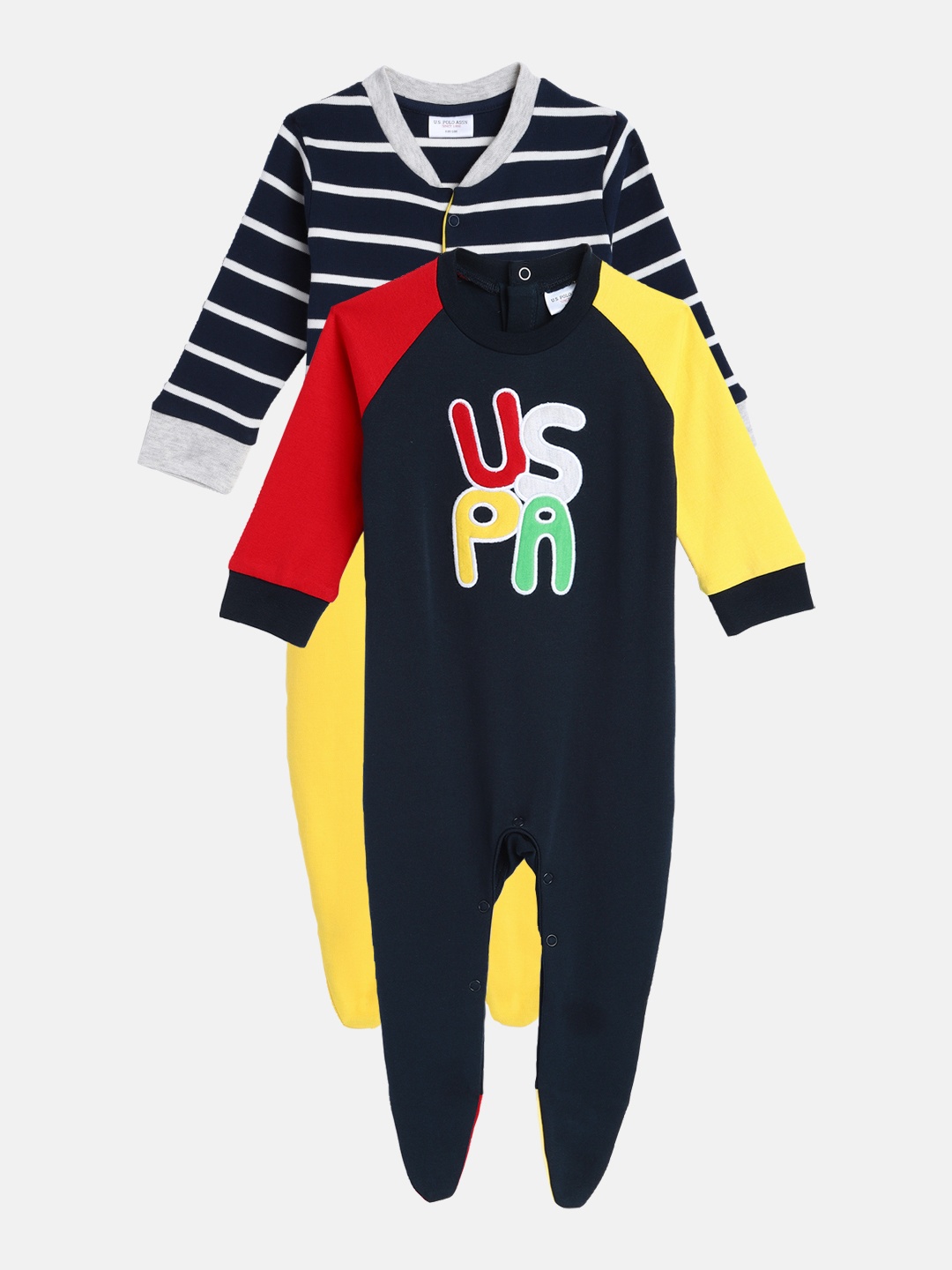 

U.S. Polo Assn. Kids Boys Pack of 2 Multicoloured Pure Cotton Sleepsuits, Multi