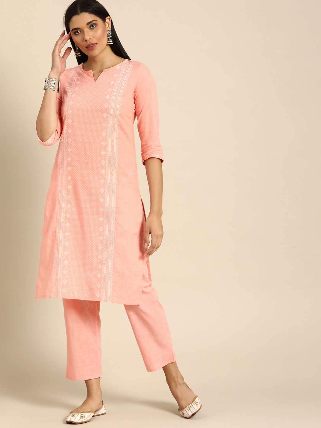 

Anouk Women Pink Printed Regular Pure Cotton Kurta with Trousers