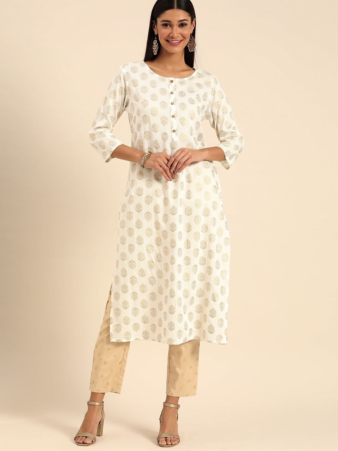 

Anouk Women Off White Ethnic Motifs Printed Kurta