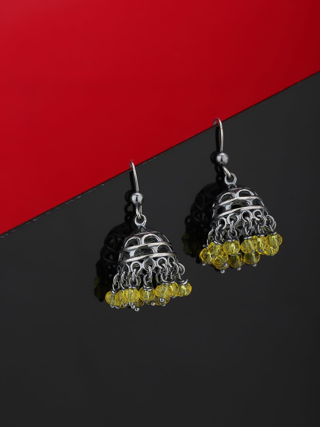 

Carlton London Silver-Toned & Yellow Dome Shaped Jhumkas