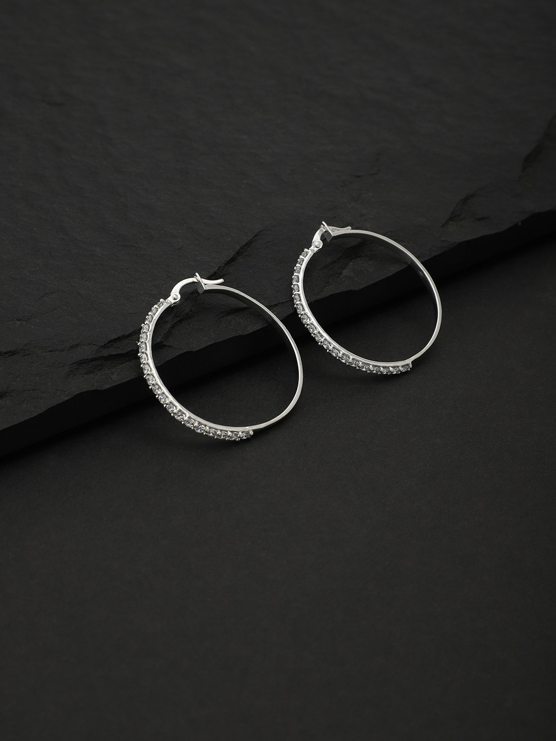

Carlton London Rhodium-Plated & Silver-Toned CZ Studded Circular Hoop Earrings