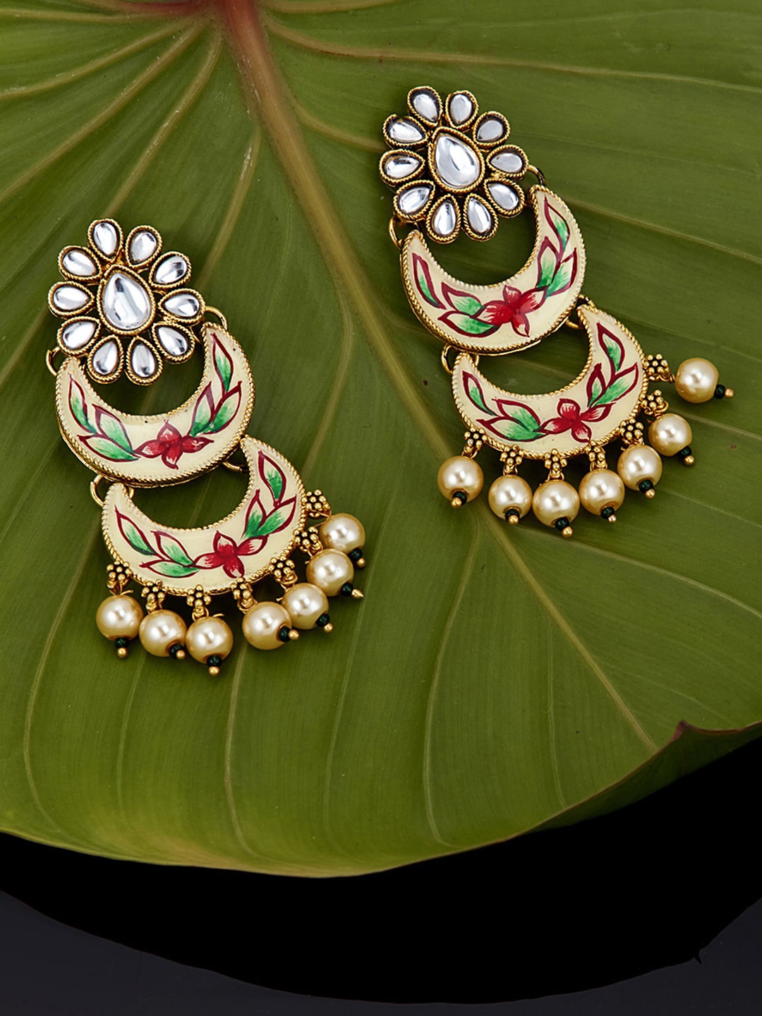 

Sukkhi Peach-Coloured & Green Classic Chandbalis Earrings
