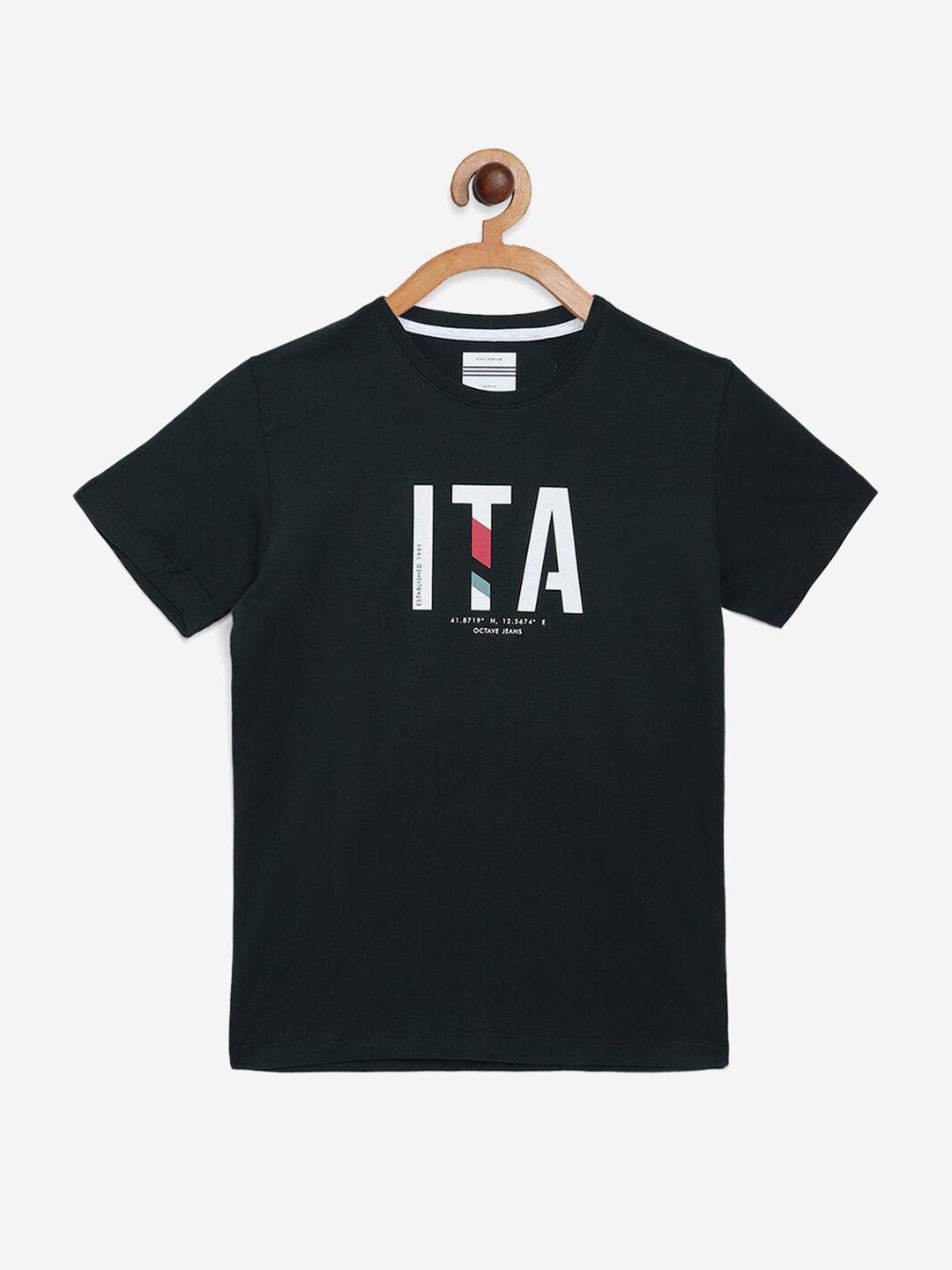 

Octave Boys Navy Blue Typography Printed Cotton T-shirt