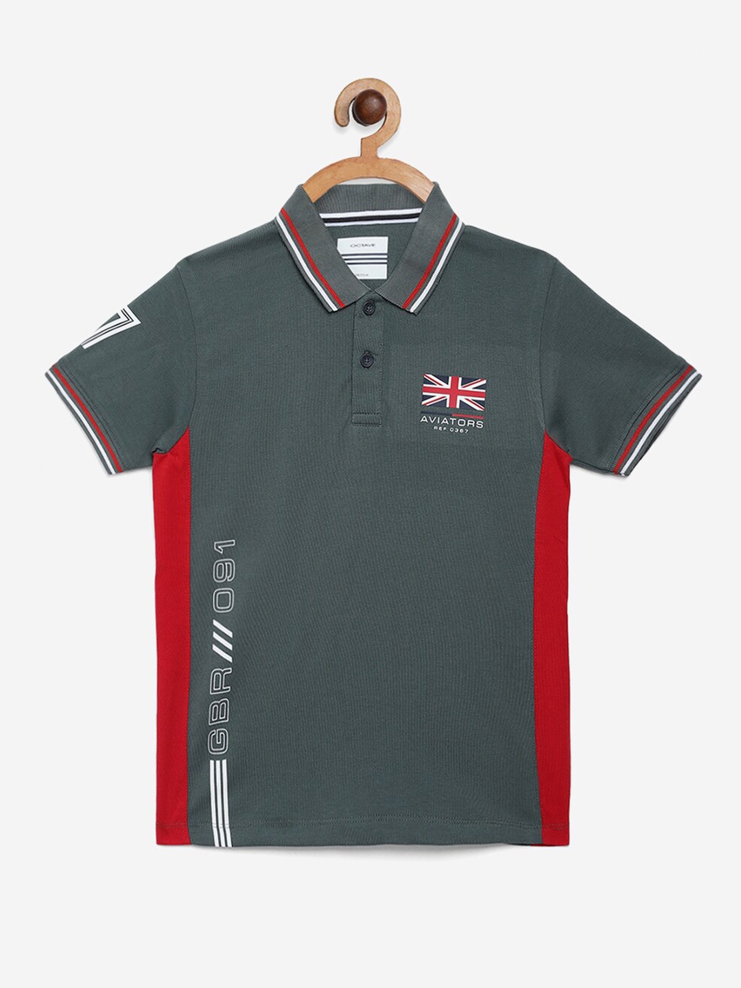 

Octave Boys Olive Green & Red Typography Printed Polo Collar T-shirt