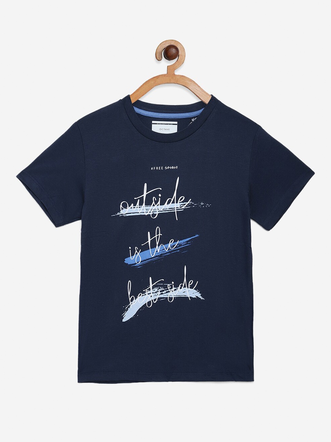 Octave Boys Blue & White Typography Printed T-shirt