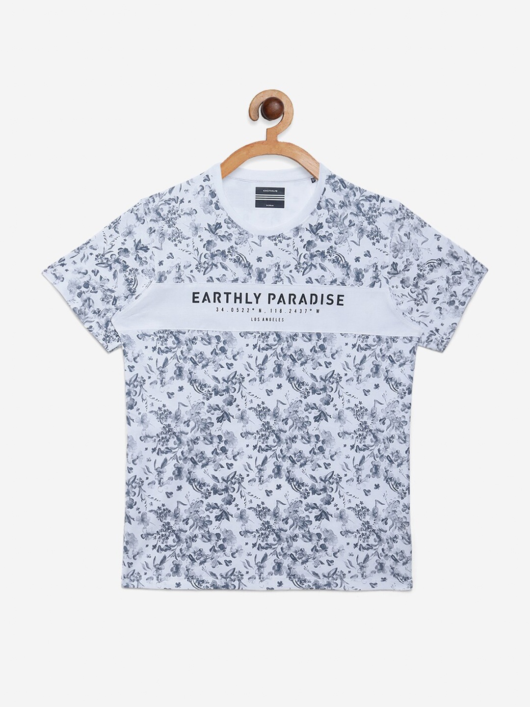 

Octave Boys White & Grey Floral Printed T-shirt