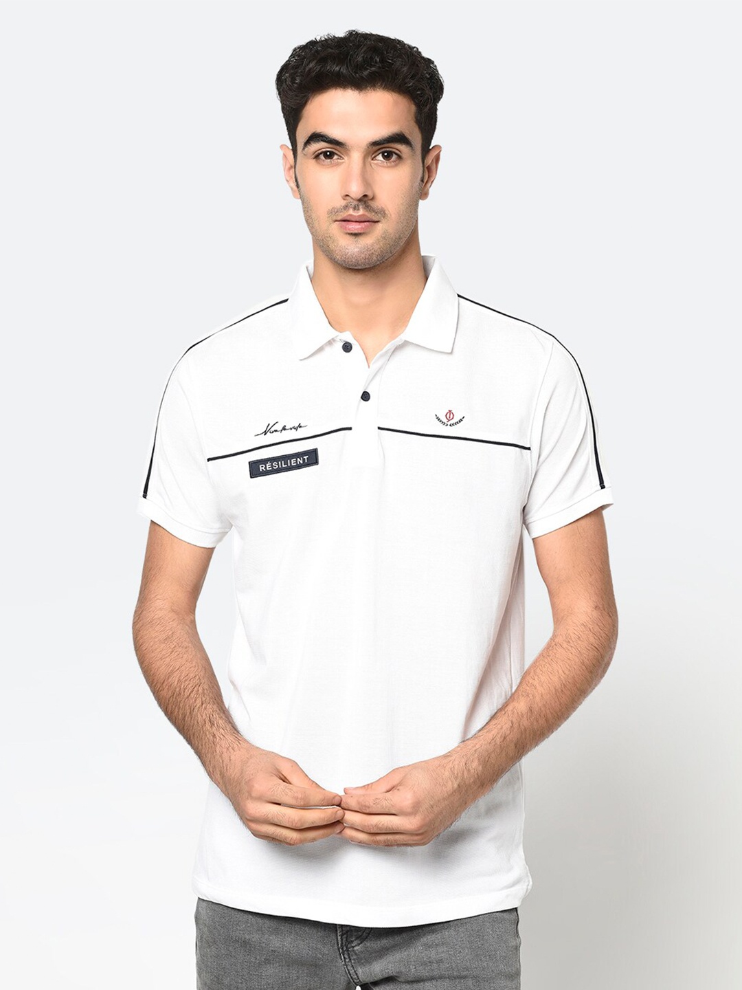 

Octave Men White Solid Polo Collar T-shirt