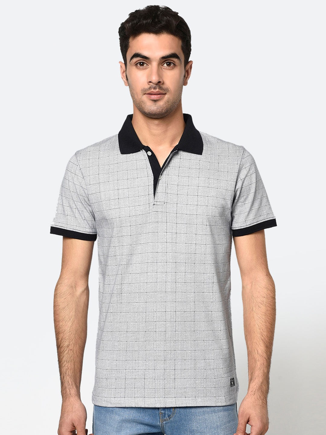 

Octave Men Grey Checked Polo Collar T-shirt