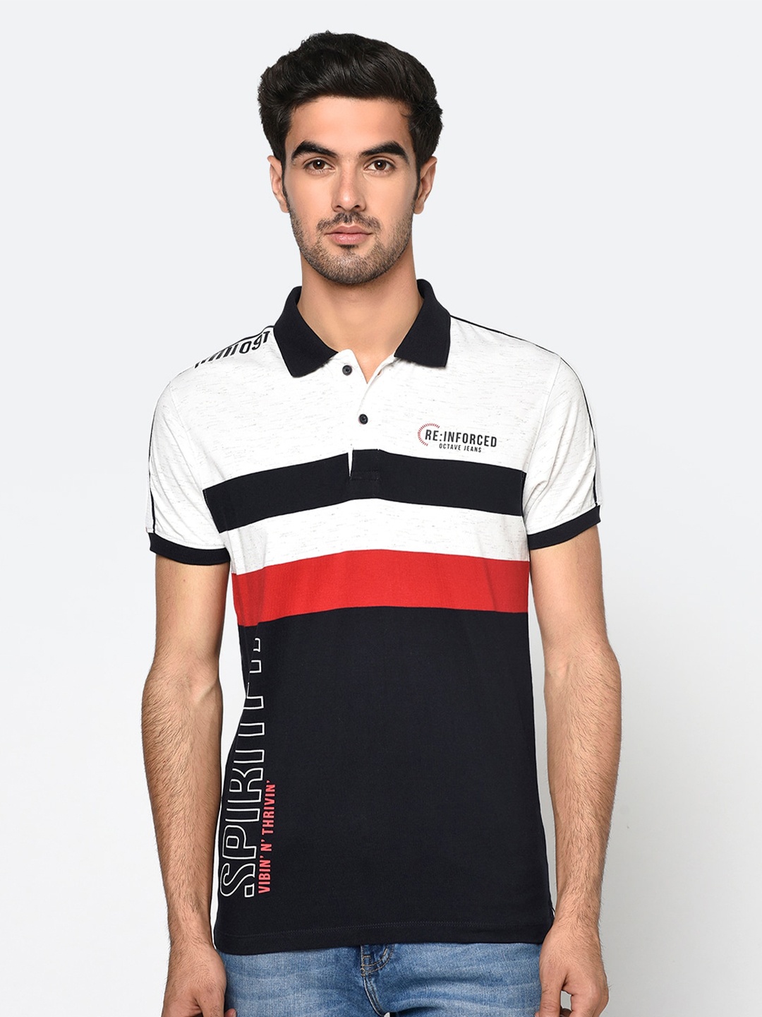 

Octave Men Black & Red Colourblocked Polo Collar T-shirt