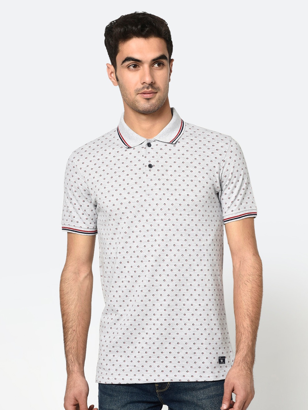 

Octave Men Grey & Black Printed Polo Collar T-shirt