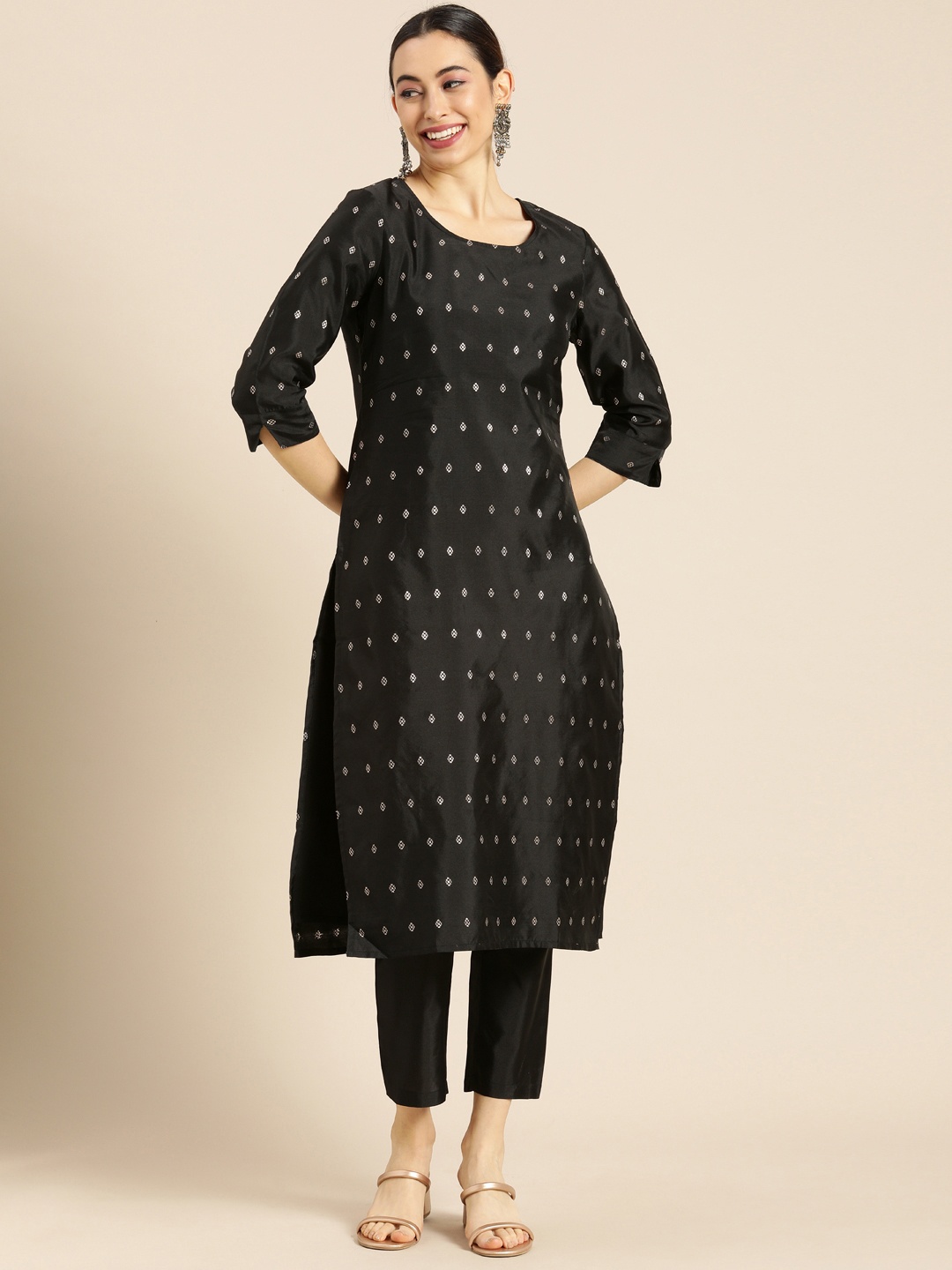 

Anouk Women Black Printed Kurta with Trousers