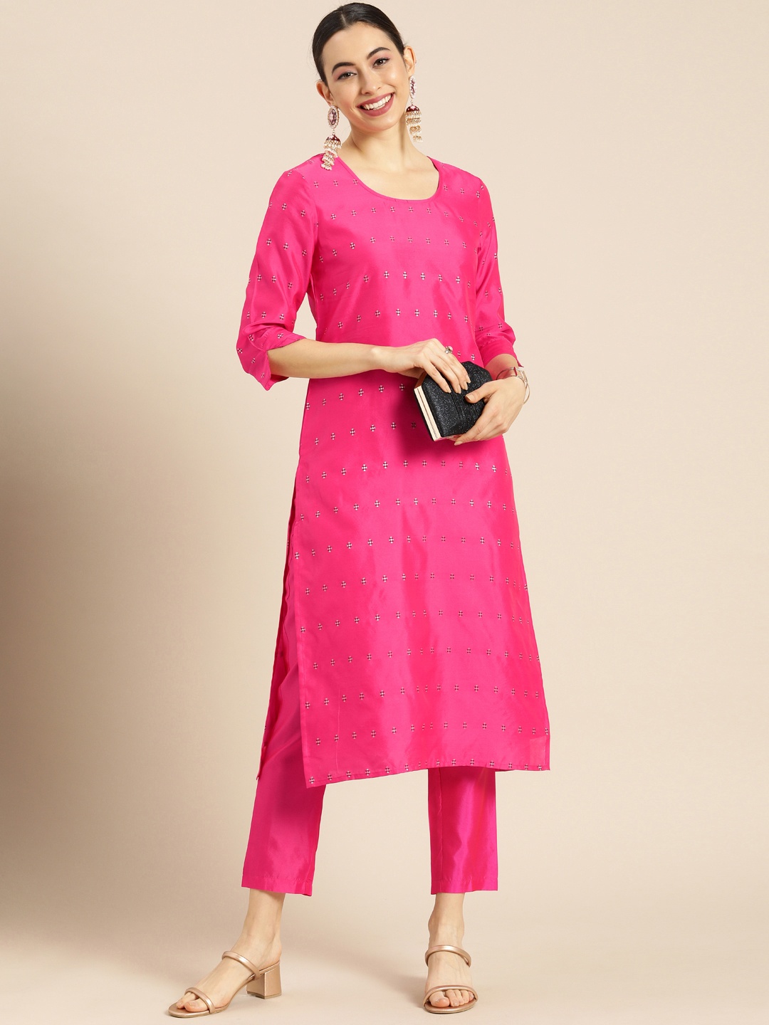 

Anouk Women Pink Printed Kurta with Trousers