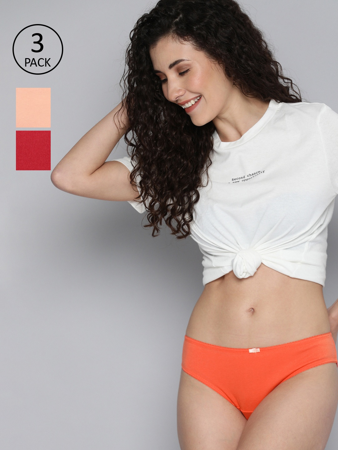 

Mast & Harbour Women Pack of 3 Pure Cotton Bikini Briefs BIK- NEW-004, Orange