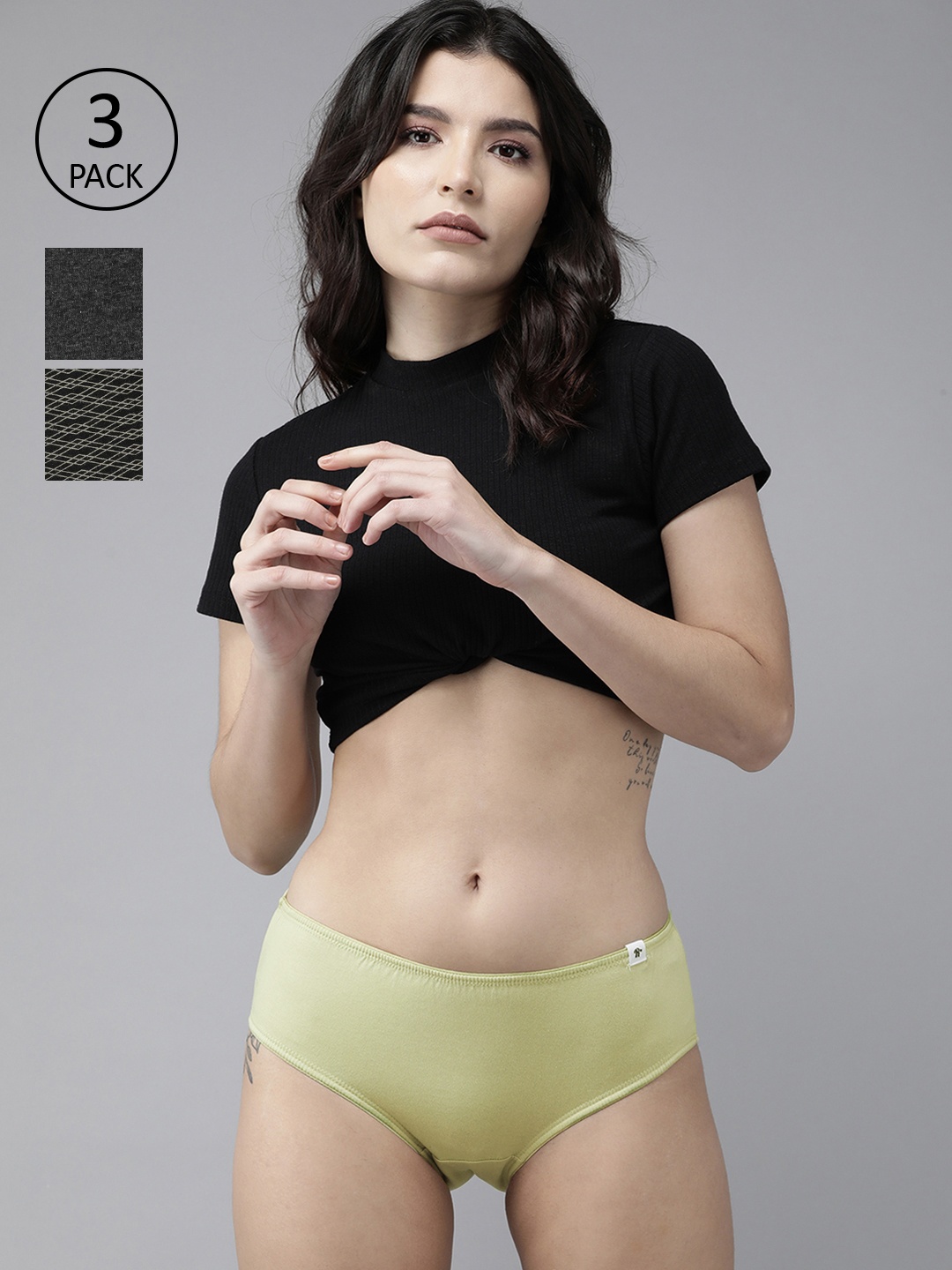 

Roadster Women Pack of 3 Hipster Briefs RDST-PRT-HIP-NEW-012, Charcoal
