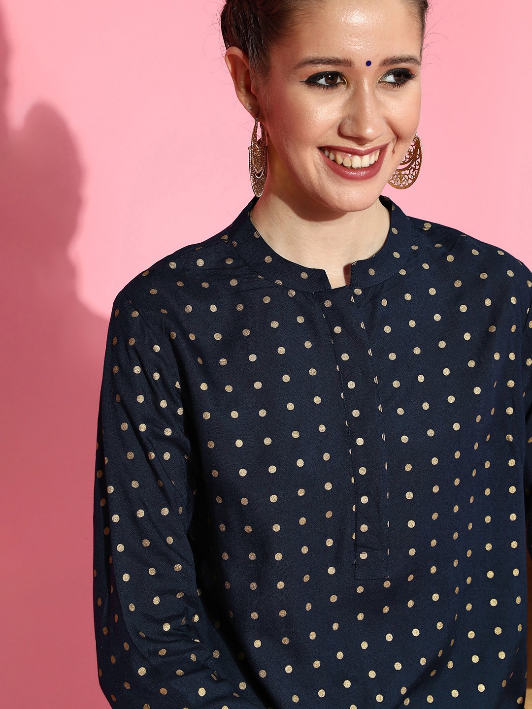 

HERE&NOW Women Navy Blue & Golden Printed Kurta