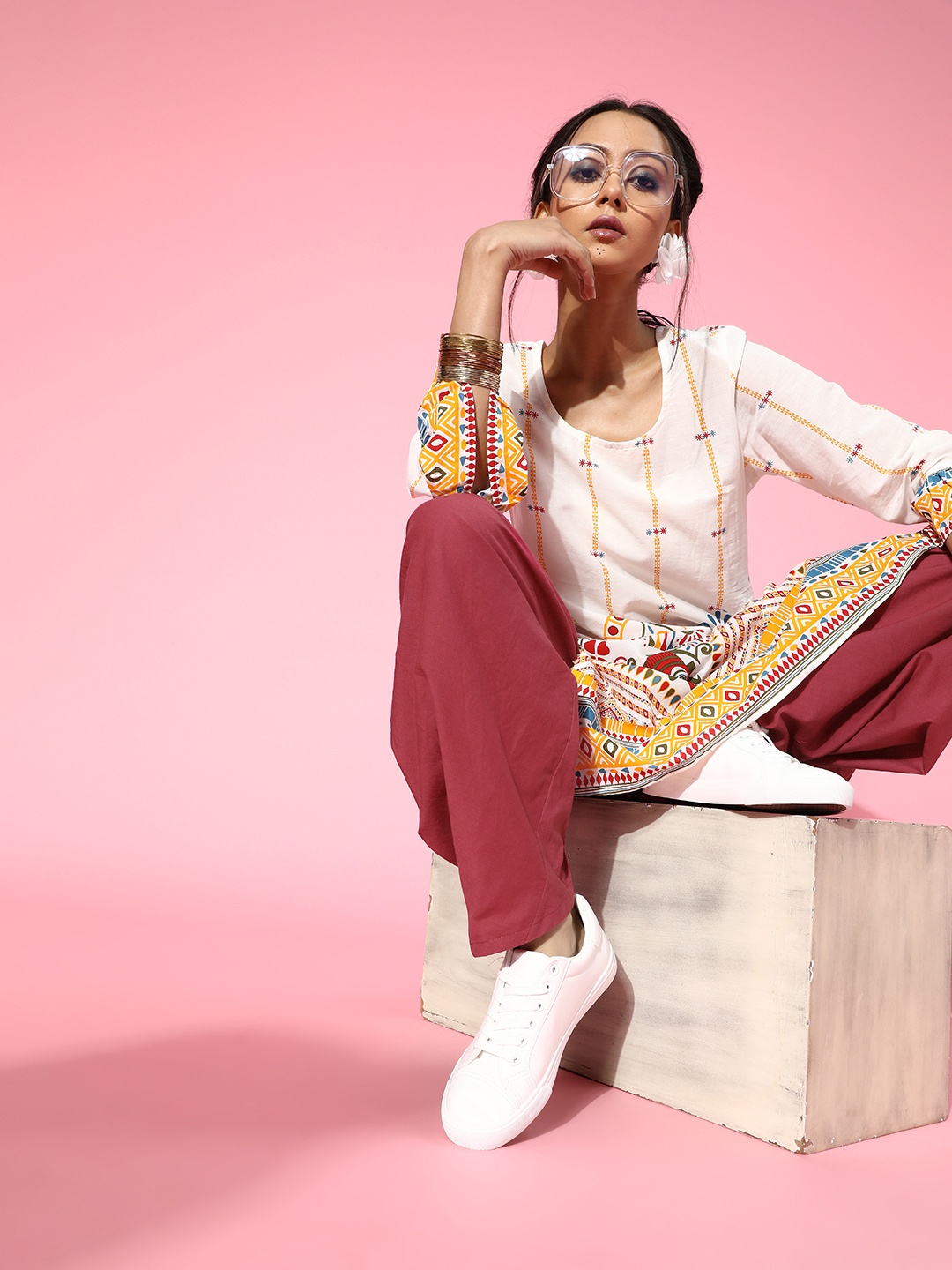 

Moda Rapido Ethnic Motifs Pure Cotton Kurta Set, White