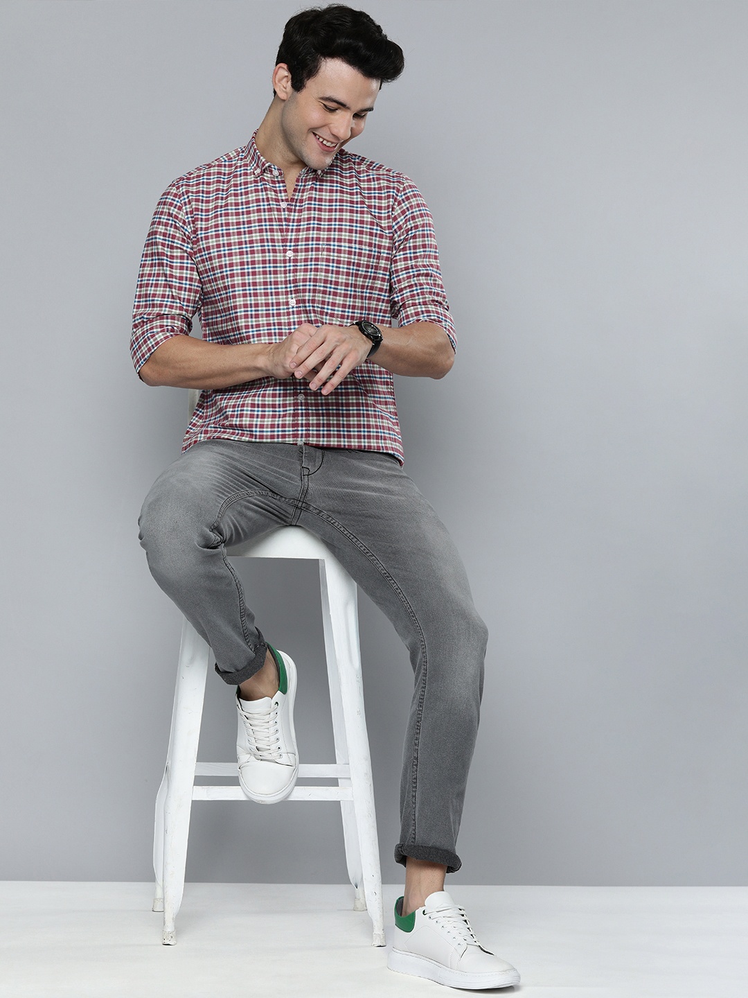 

Mast & Harbour Men Red Tartan Checked Pure Cotton Casual Shirt