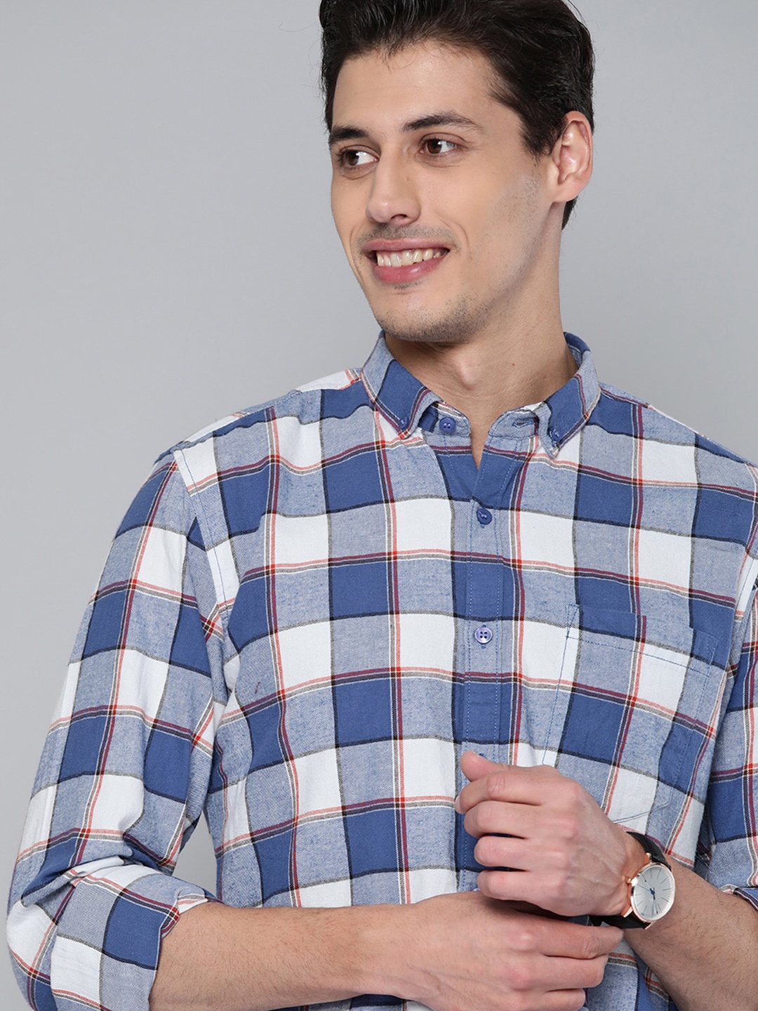 

Mast & Harbour Men Blue & White Pure Cotton Checked Casual Shirt