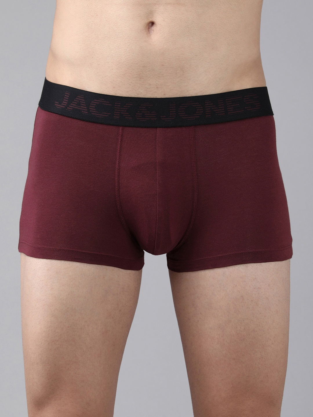 

Jack & Jones Men Burgundy & Black Colourblocked Trunk 1036691007