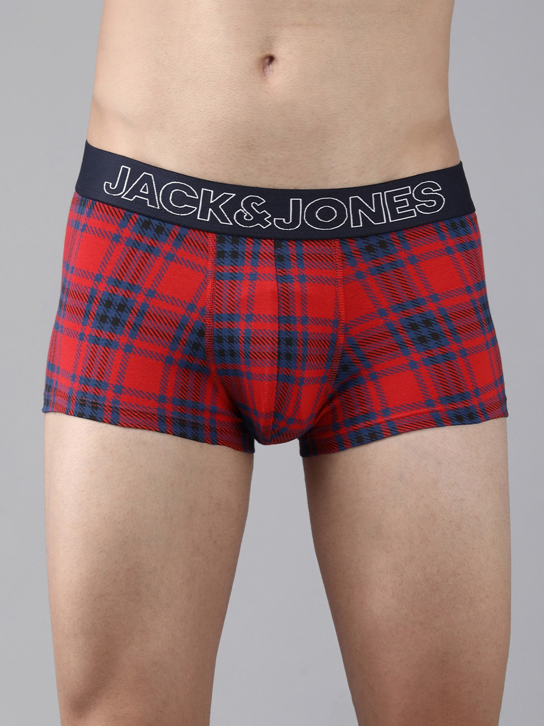 

Jack & Jones Men Red & Navy Blue Checked Anti-Microbial Trunk 1220156001