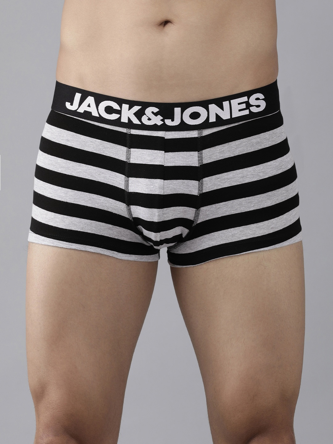 

Jack & Jones Men Black And Grey Striped Trunk 1220707001
