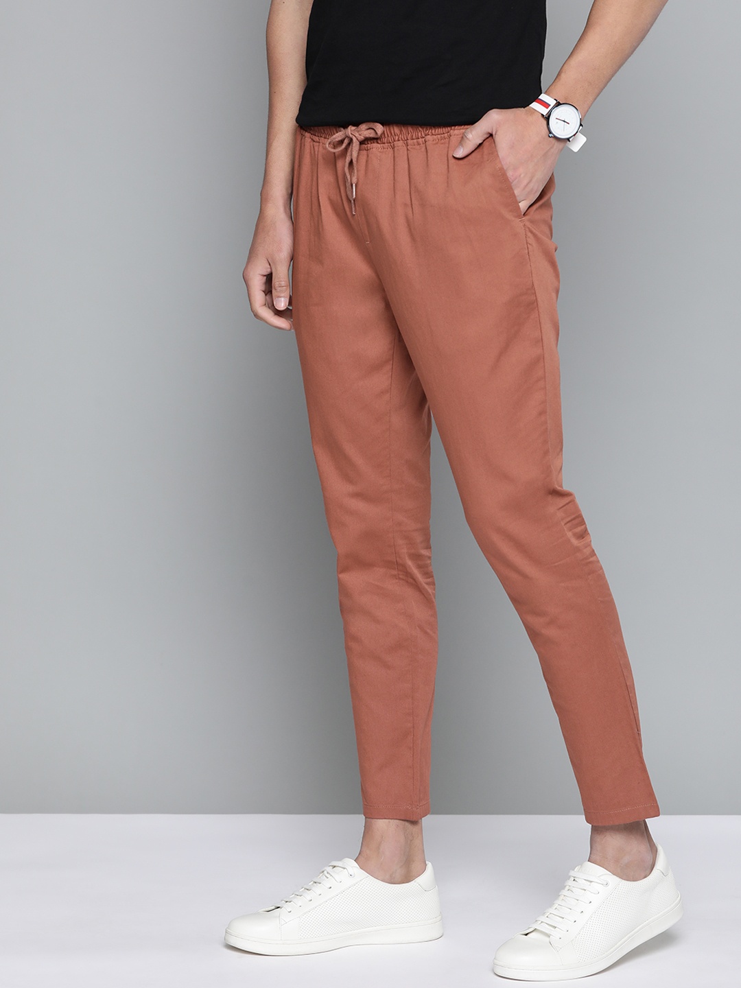 

Mast & Harbour Men Rust Brown Solid Pure Cotton Track Pants