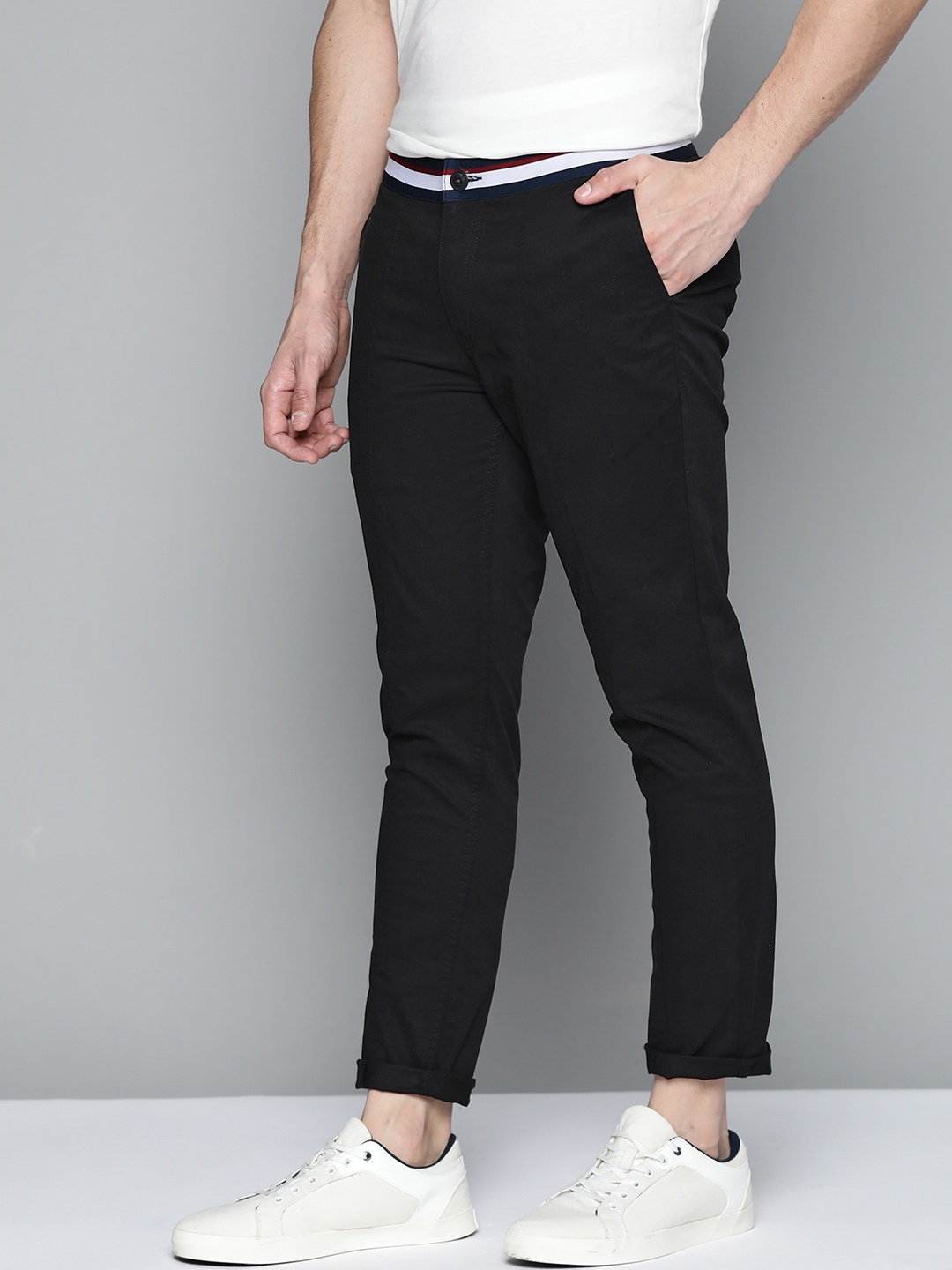 

Mast & Harbour Men Black Solid Mid-Rise Regular Fit Trousers