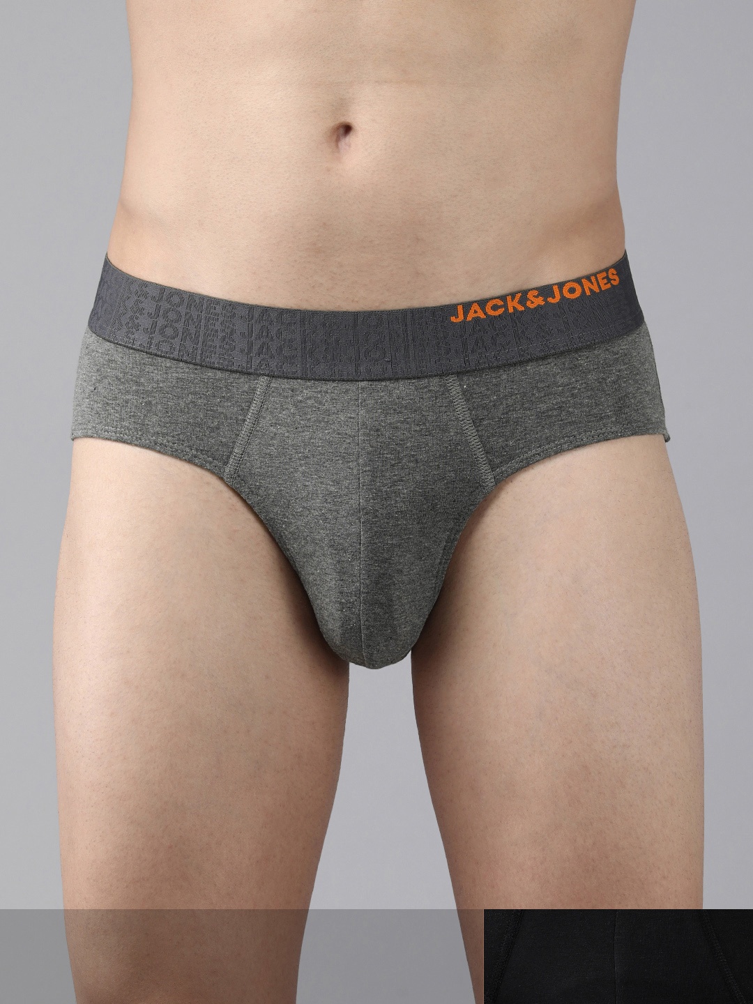 

Jack & Jones Men Pack Of 2 Solid Basic Briefs, Grey