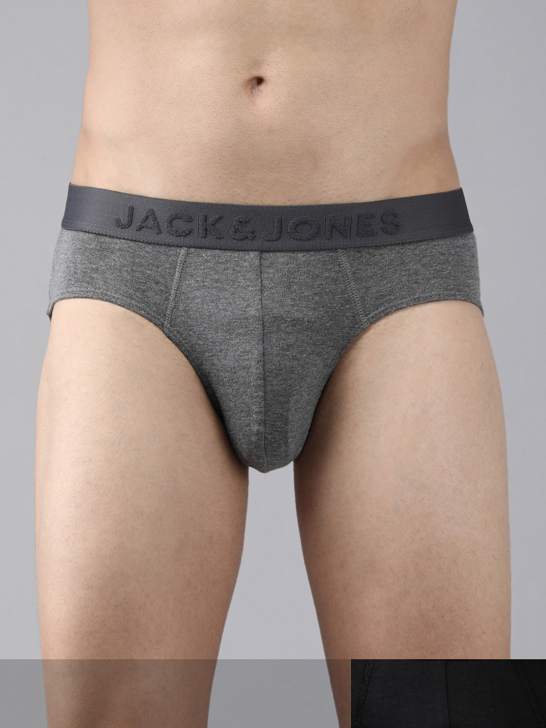 

Jack & Jones Men Pack Of 2 Solid Basic Briefs, Charcoal