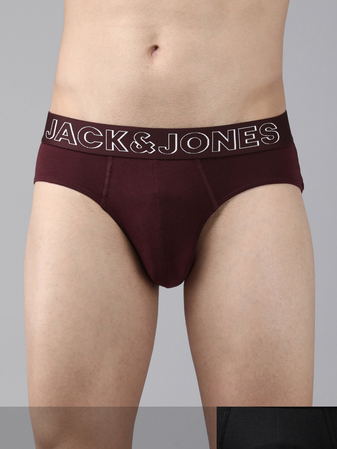 

Jack & Jones Men Pack Of 2 Solid Pure Cotton Basic Briefs, Burgundy