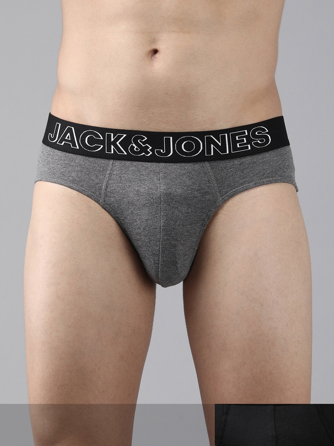 

Jack & Jones Men Pack Of 2 Solid Basic Briefs, Charcoal