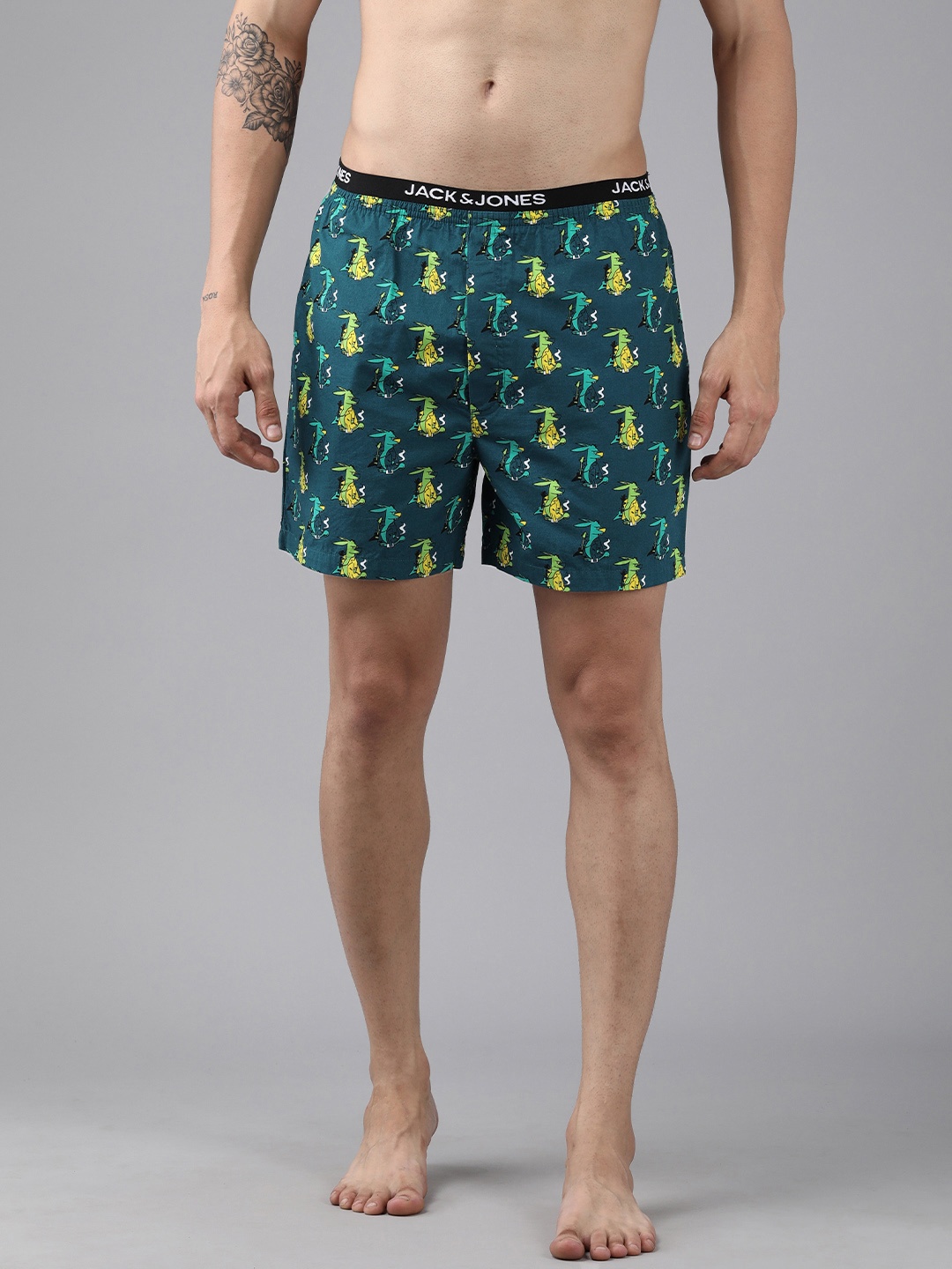 

JACK & JONES Men Teal Blue & Yellow Printed Pure Cotton Boxers 2049400001
