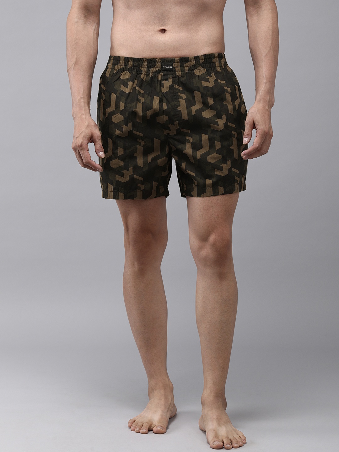 

Jack & Jones Men Brown And Olive Green Printed Pure Cotton Boxers 2049401001