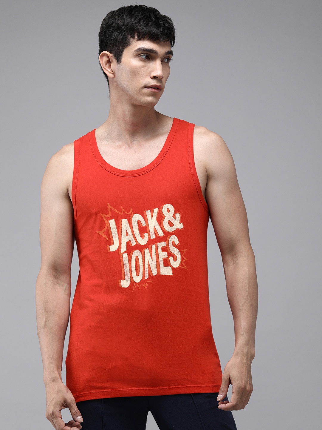 

Jack & Jones Men Red Printed Innerwear Vest- 2139718001