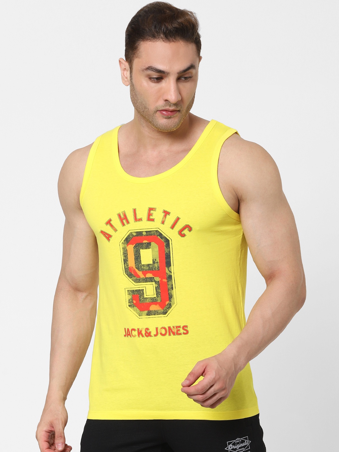 

Jack & Jones Men Yellow Printed Tank Vest