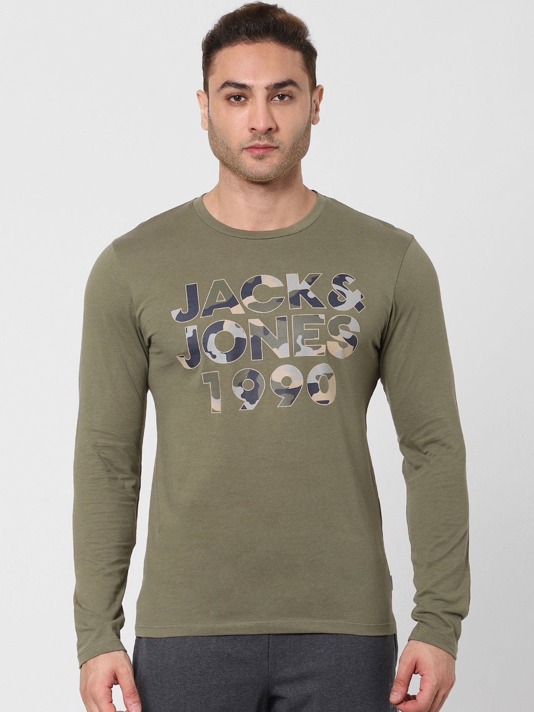 

Jack & Jones Men Olive Green Printed Lounge T-shirt