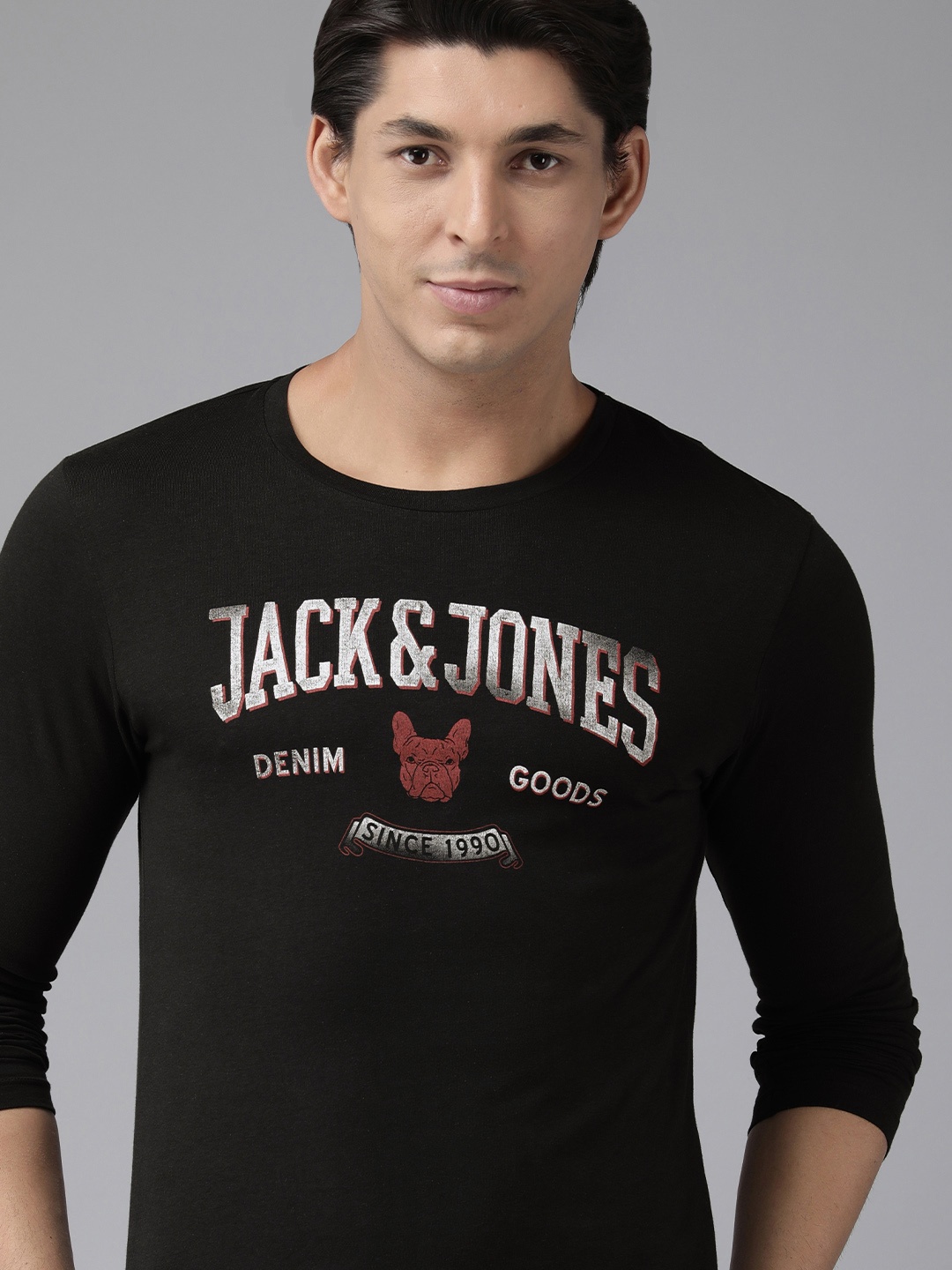 

Jack & Jones Men Black Brand Logo Printed Pure Cotton Lounge T-shirt