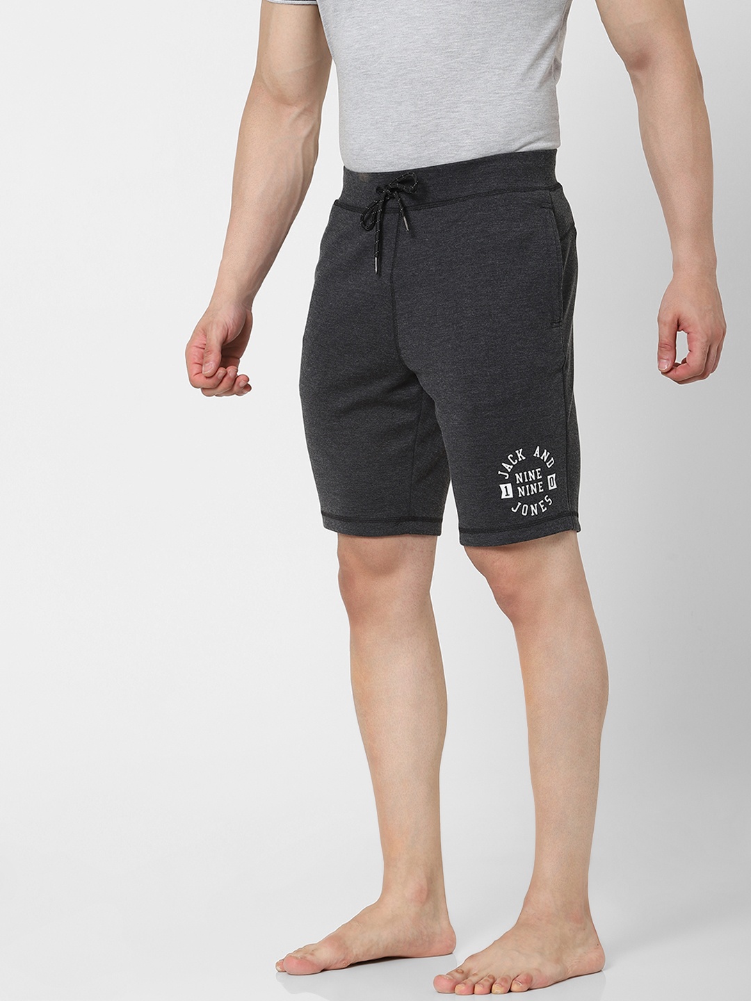 

Jack & Jones Men Charcoal Grey Printed Mid-Rise Lounge Shorts