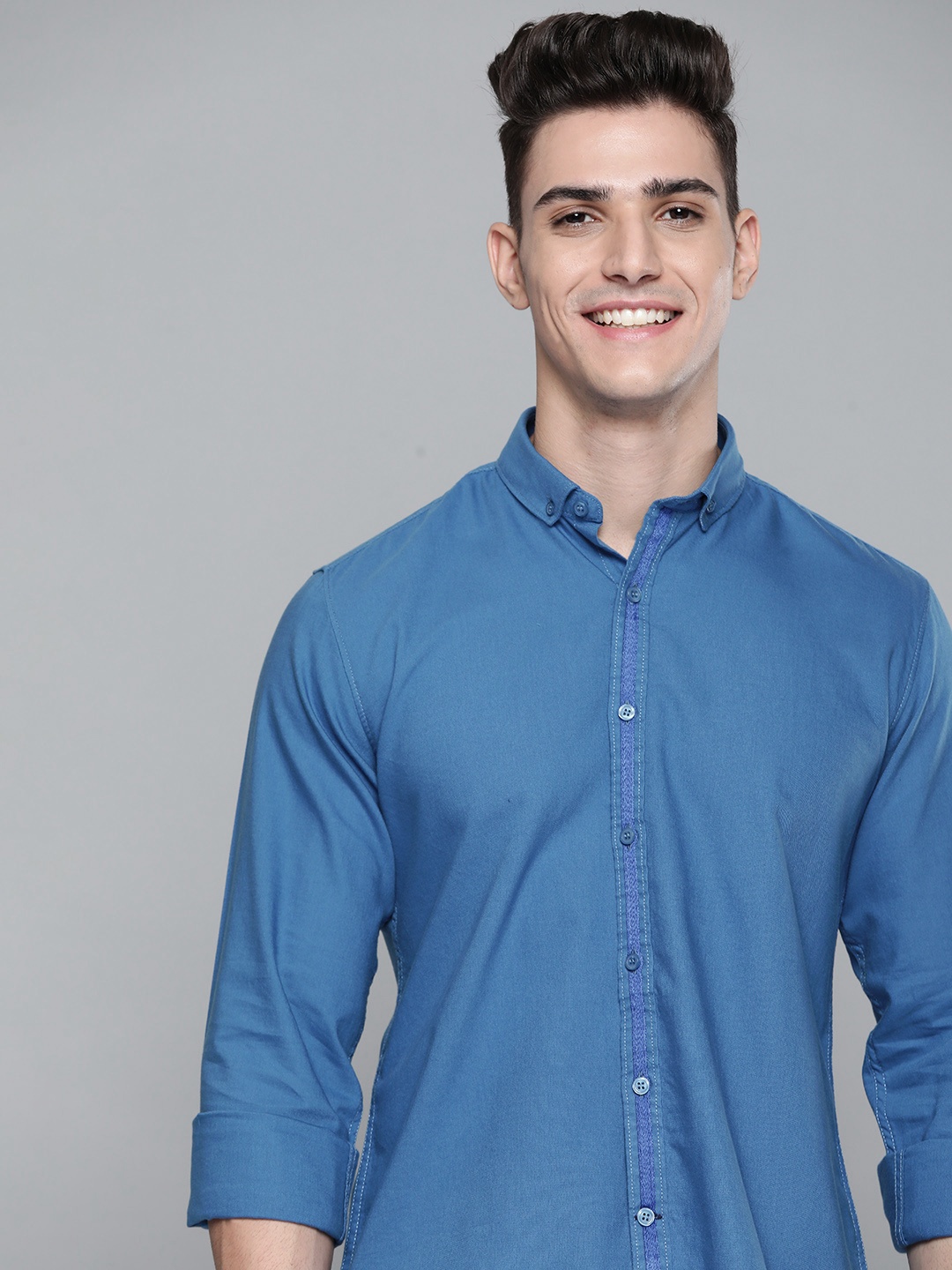 

Mast & Harbour Men Blue Cotton Solid Casual Shirt