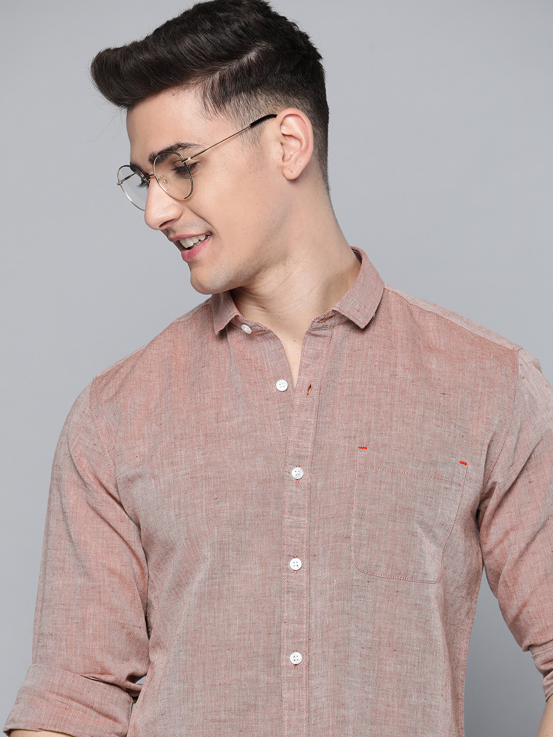 

Mast & Harbour Men Red Solid Cotton Linen Casual Shirt